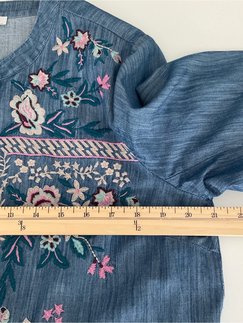 J. Jill Embroidered Open Front Denim Chambray Jacket Blue M - Picture 7 of 9